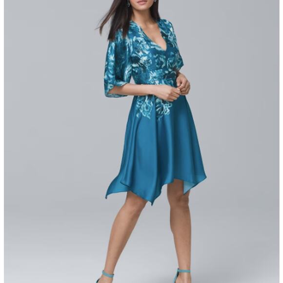 WHBM V-Neck Floral Satin Fit-And-Flare Dress Size 2 - Picture 1 of 7